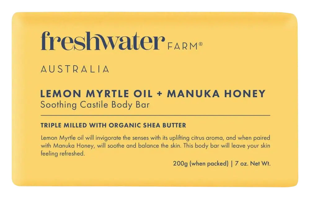 Freshwater Farm Lemon Myrtle Oil + Manuka Honey Soothing Castile Body Bar