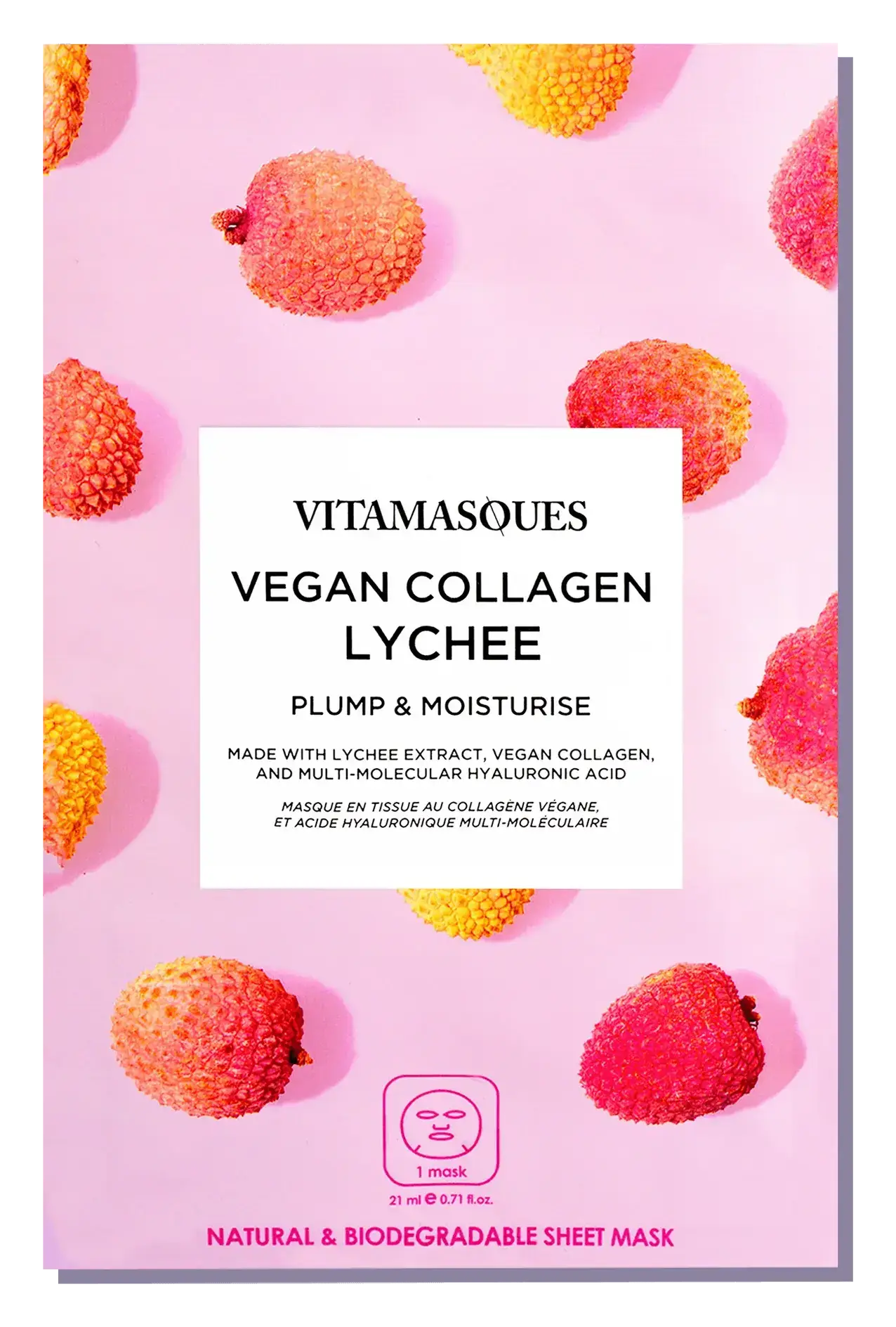 Vitamasques Vegan Collagen Lychee Face Sheet Mask