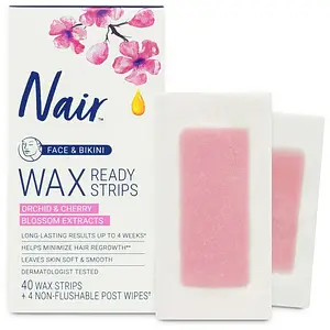 Nair Wax Ready Strips with Orchid & Cherry Blossom Extracts Face & Bikini