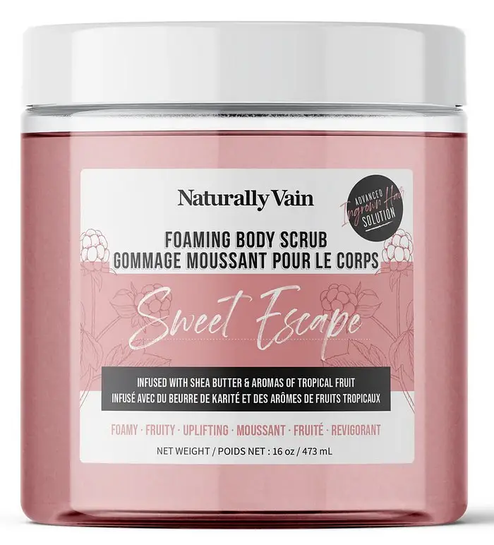 Naturally Vain Sweet Escape: Nourishing Foaming Body Scrub for Dry + Dull Skin