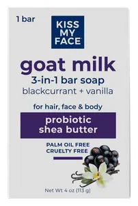 Kiss My Face Goat Milk 3-In-1 Bar Soap Blackcurrant + Vanilla
