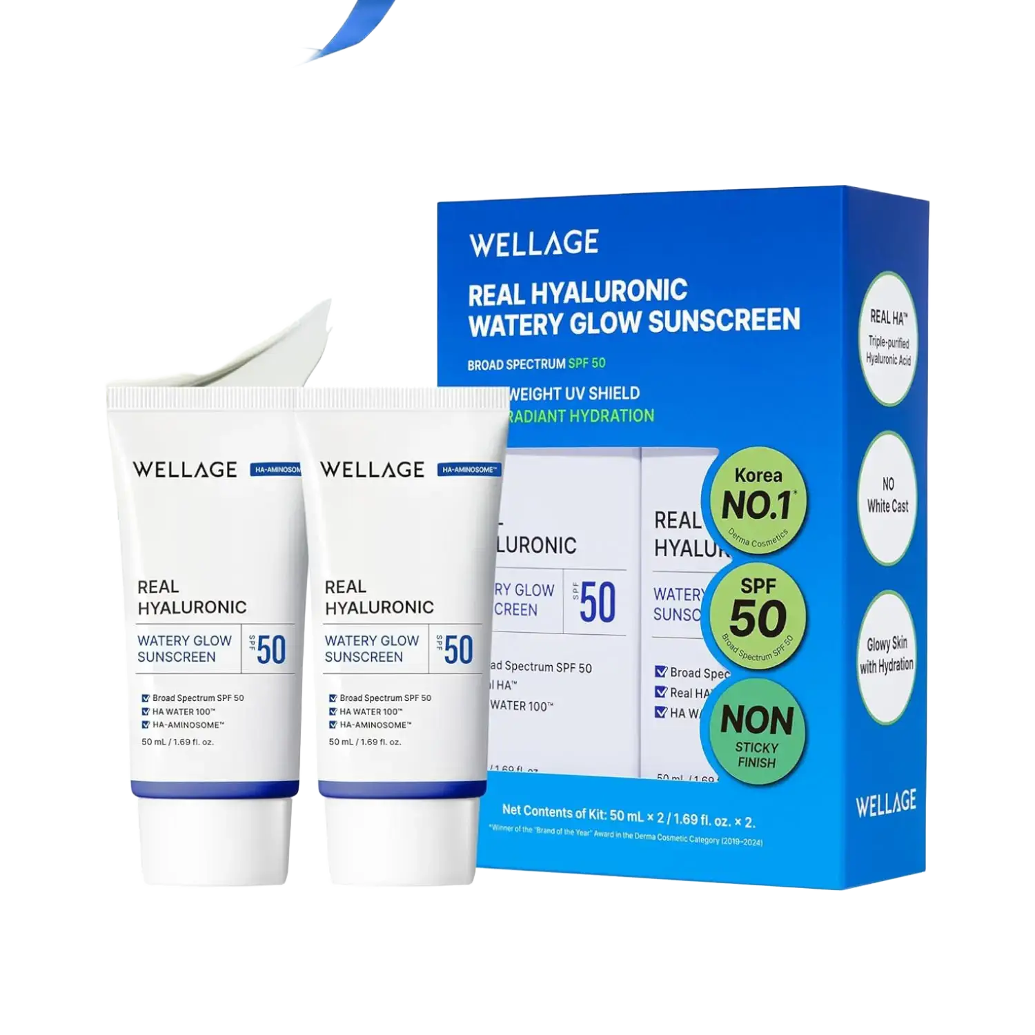Wellage Real Hyaluronic Watery Glow Sunscreen SPF 50
