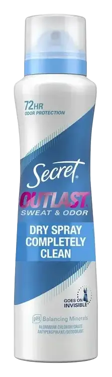 Secret Outlast Dry Spray Antiperspirant Deodorant Completely Clean