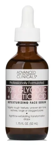 Advanced Clinicals 10% Glycolic + Lactic Acid Retexturizing Face Serum