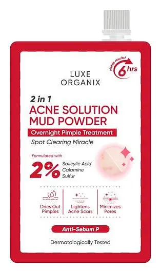 Luxe Organix 2 In 1 Acne Solution Mud Powder Overnight Pimple Treatment
