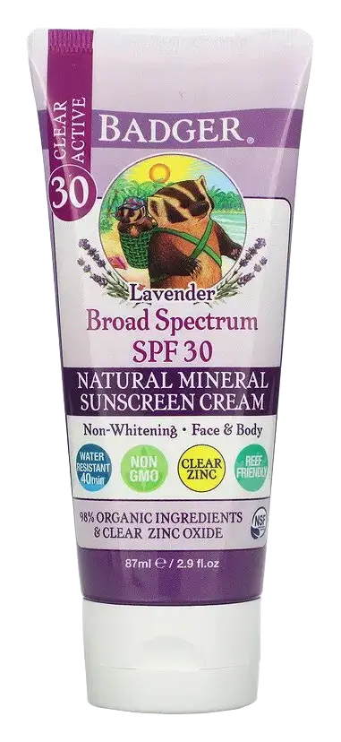 Badger Lavender Broad Spectrum SPF 30 Zinc Oxide Sunscreen Cream