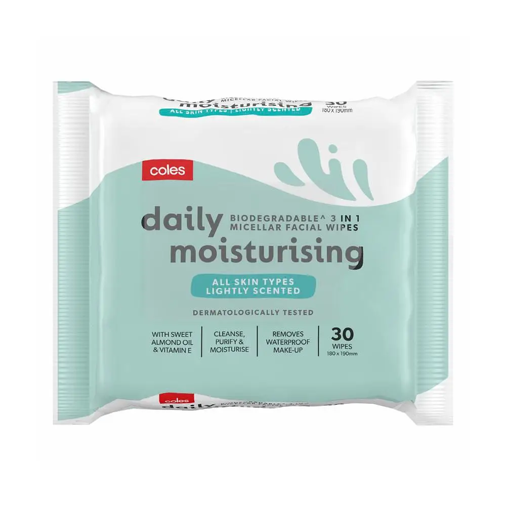 Coles Biodegradable 3 In 1 Micellar Facial Wipes Daily Moisturising