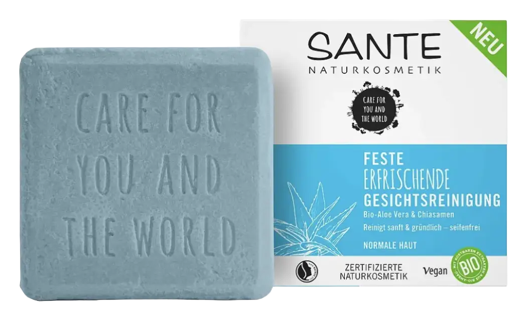 SANTE Naturkosmetik Feste Erfrischende Gesichtsreinigung Bio-Aloe Vera & Chiasamen (Solid Refreshing Facial Cleanser Organic Aloe Vera & Chia Seeds)