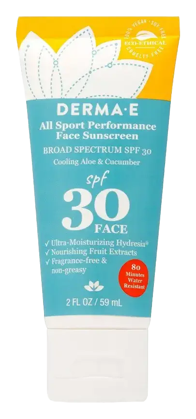 Derma E All Sport Performance Face Sunscreen SPF 30, Cooling Aloe & Cucumber
