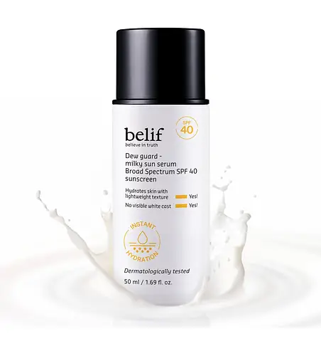 Belif Milky Niacinamide Sunscreen SPF 40 – Lightweight & Invisible Sun Serum for Face with 7 Types of Hyaluronic Acid | No White Cast, Non-Comedogenic, Hydrating, Makeup-Gripping Primer