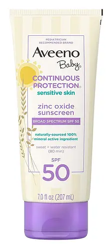 Aveeno Baby Continuous Protection®  Sensitive Skin Lotion Zinc Oxide Sunscreen with Broad Spectrum SPF 50
