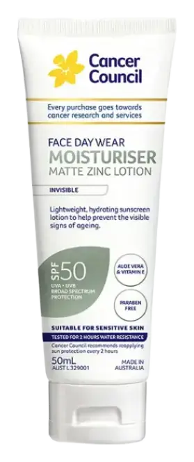 Cancer Council Face Day Wear Moisturiser Matte Zinc Lotion Invisible SPF 50