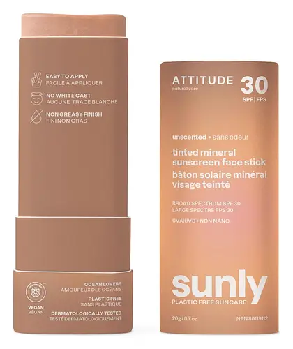ATTITUDE Sunly Tinted Mineral Sunscreen Face Stick SPF 30
